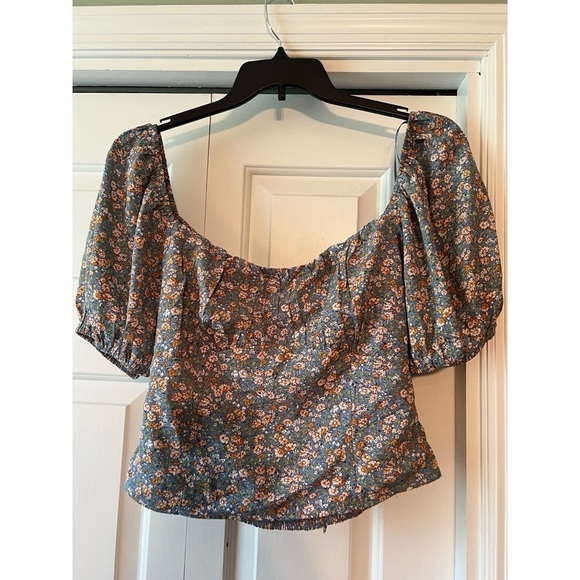 Astr Tops - ASTR The Label Blue Ditzy Floral Smocked Back Bodice Boho Crop Top NWT XL #1023